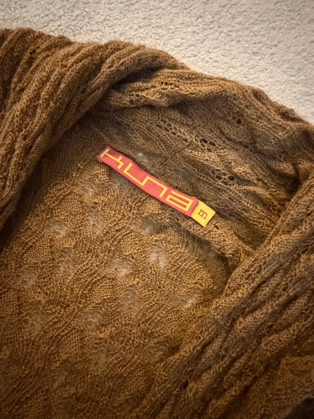 Kuna | 100% Baby Alpaca Longline Open Cardigan Tan Textured Knit | M - Picture 5 of 13